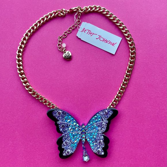 NWT Betsey Johnson Purple Butterfly Necklace - All A Flutter - Thick Gol… - Picture 9 of 13
